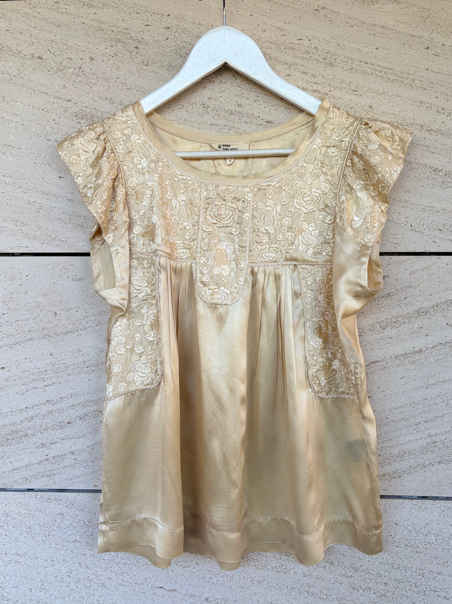ISABEL MARAN ETOILÉ. Blusa beige seda bordada T.0(XS)