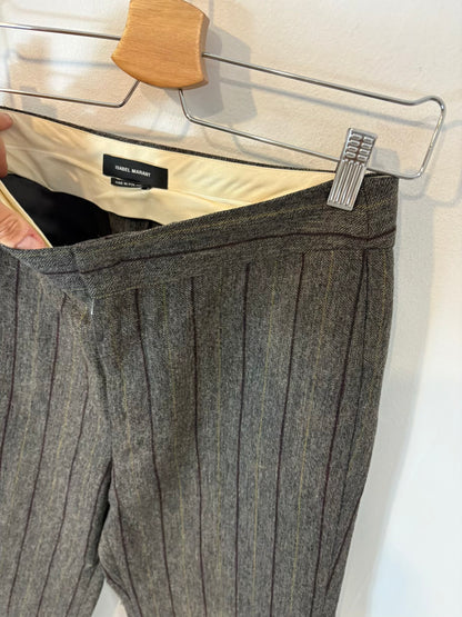 ISABEL MARANT. Pantalón  gris rayas burdeos mezcla
