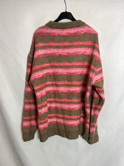 ZARA. Jersey estampado rosa y beige T.l