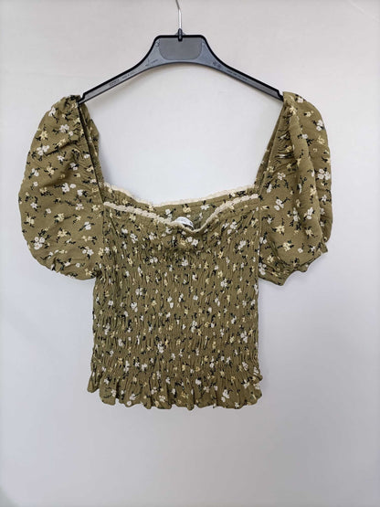 ZARA. Top verde nido de abeja T.s