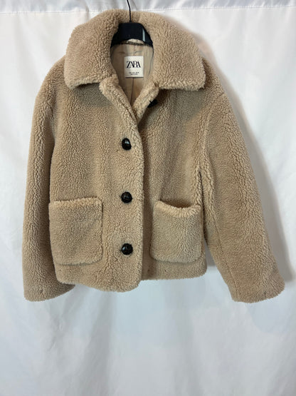 ZARA. Abrigo borrego beige T.s