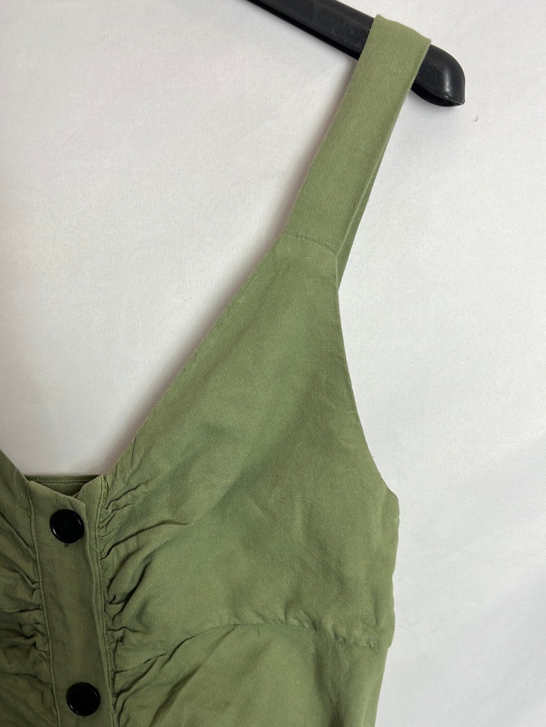 MASSCOB. Green button-down dress with smocking. TS