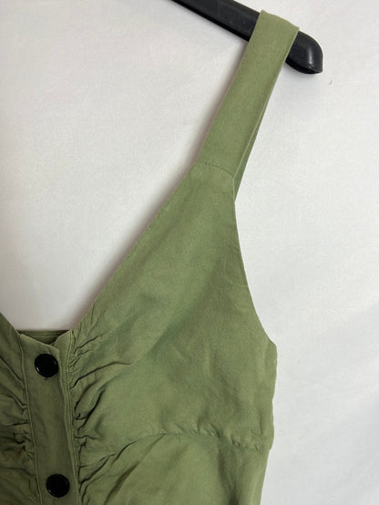 MASSCOB. Green button-down dress with smocking. TS