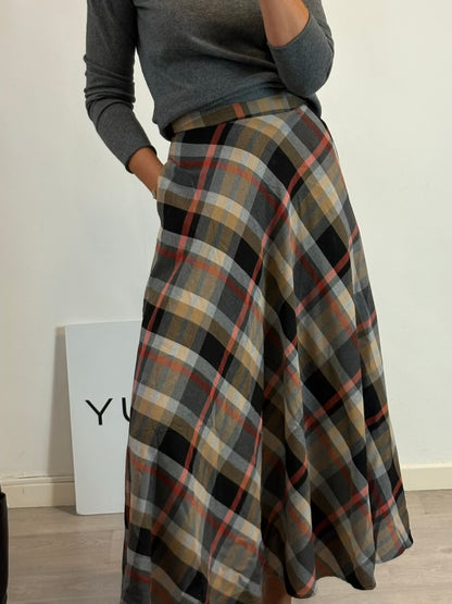 IQ COLLECTION. Falda larga cuadros con bolsillos