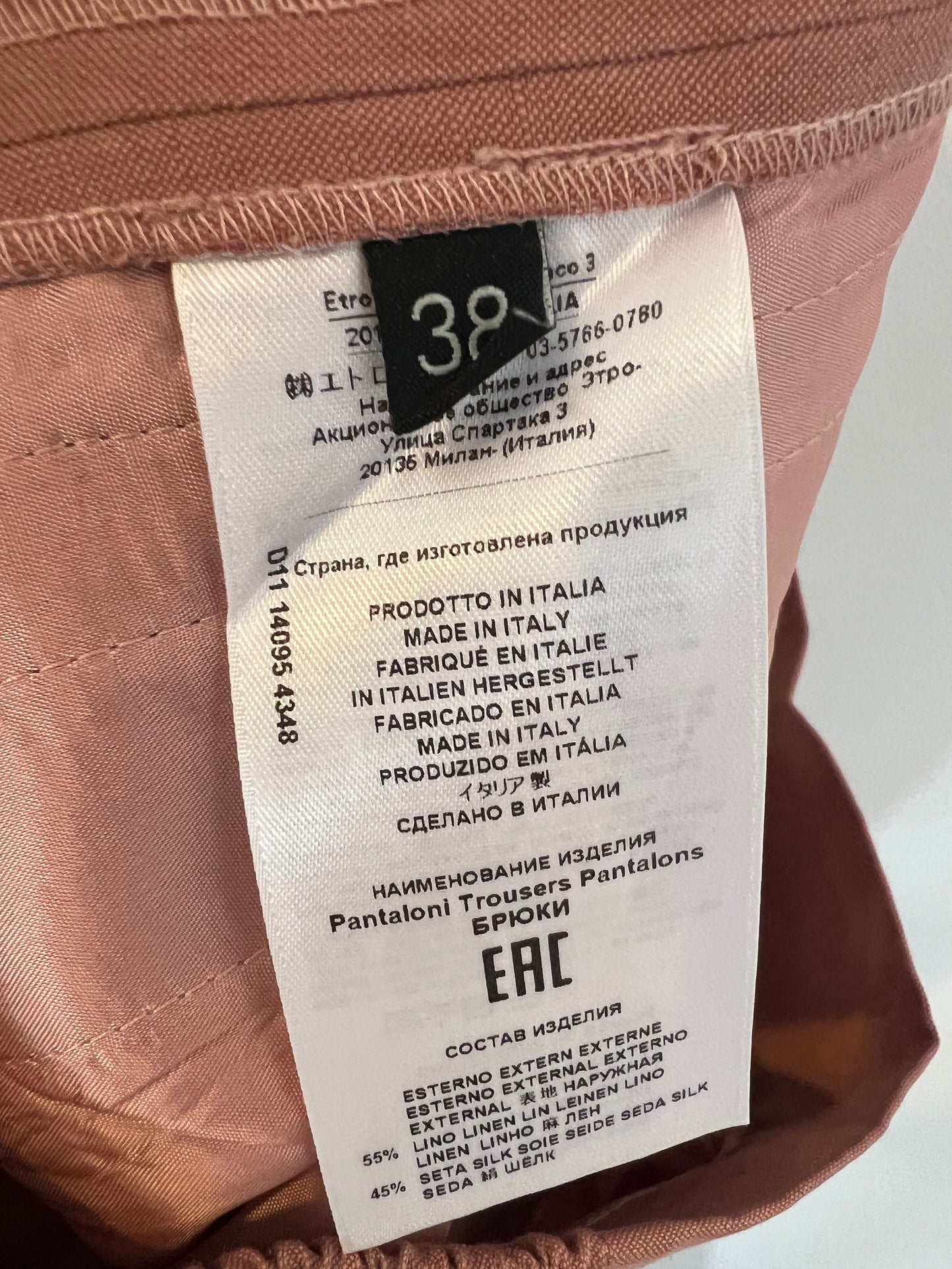 ETRO. Pantalón lino y seda rosa palo. T 34