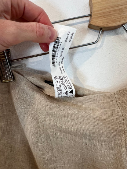 MASSIMO DUTTI. Pantalón beige lino aberturas