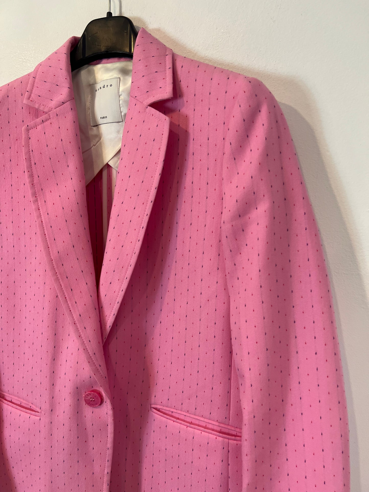 SANDRO. Traje de chaqueta rosa rayas T.36/38