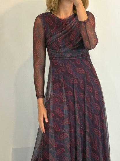 JUAN AVELLANEDA x SEEIOU. Vestido largo tul elástico morados