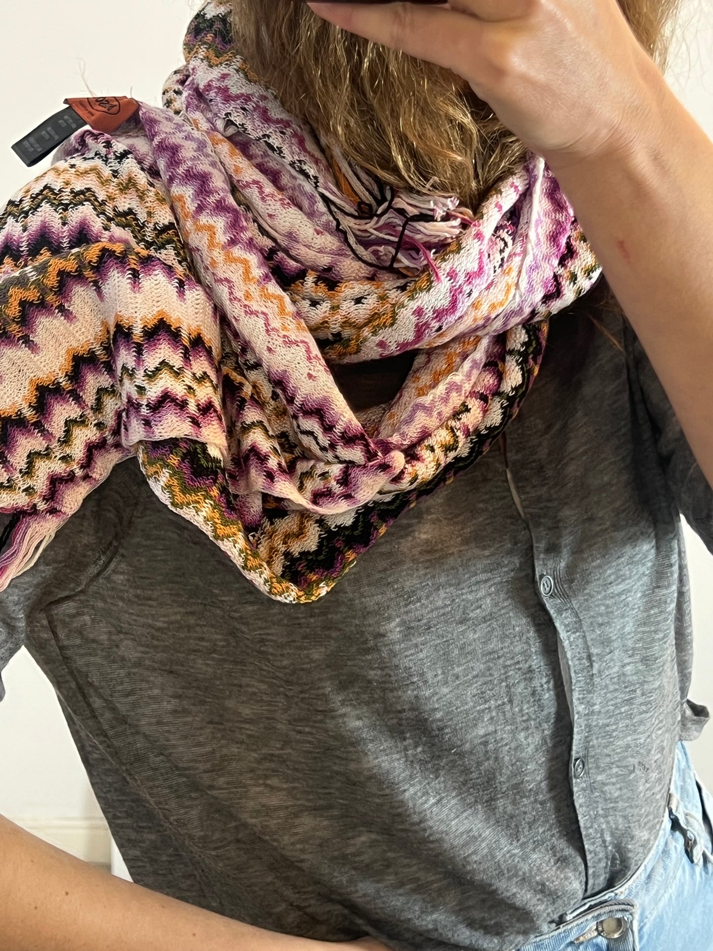 MISSONI. Zigzag fringe cotton scarf