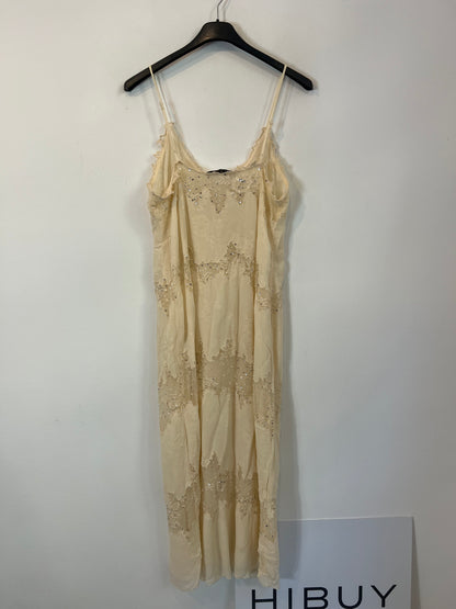 ZARA. Vestido lencero encaje y abalorios T.s