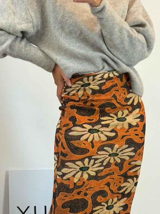 NANUSHKA. Falda midi estampada elástica