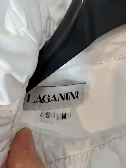 LAGANINI. Blusa blanca volante cuello T.s/m