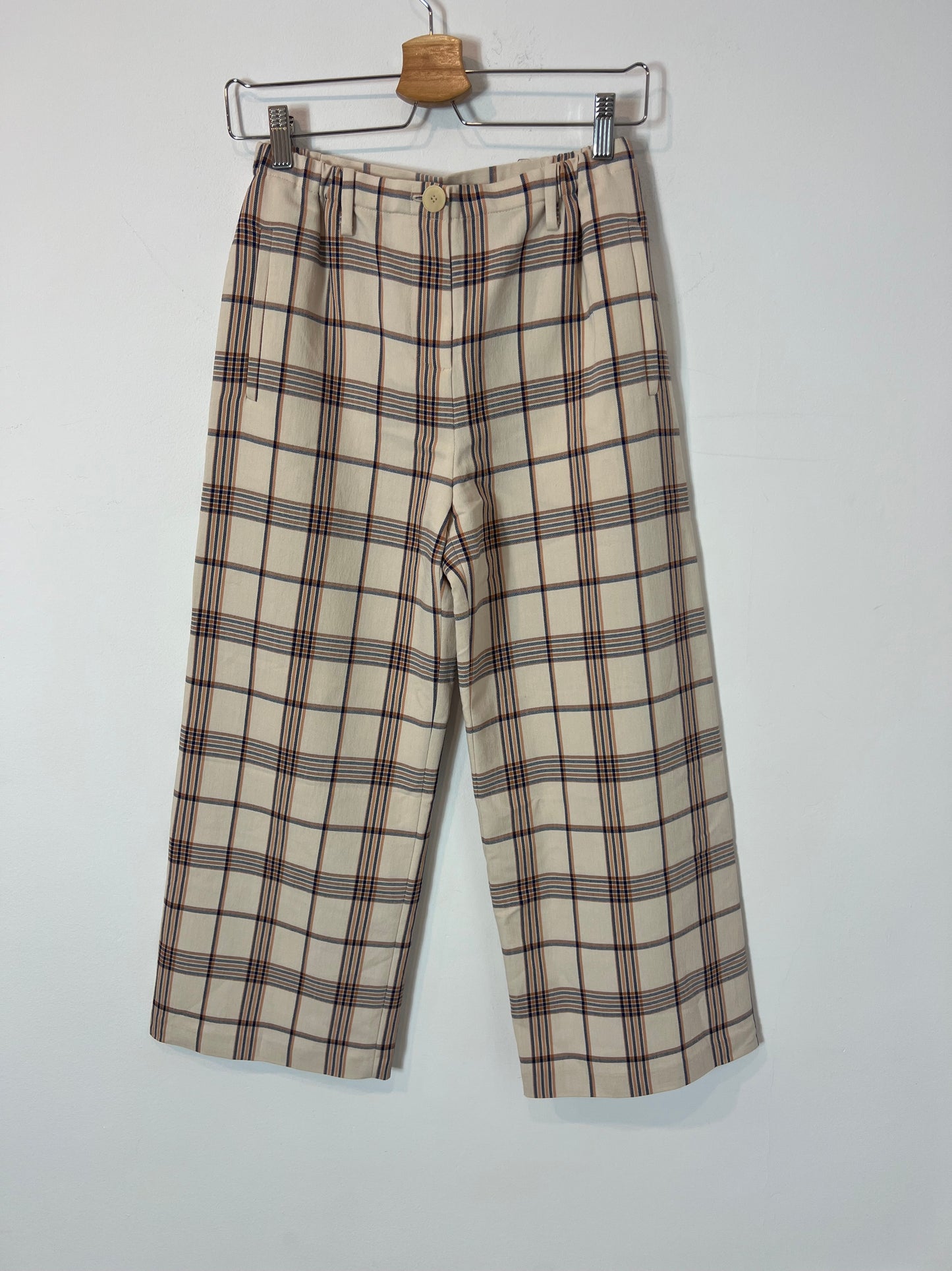 MAJE. Pantalón cuadros beige. T 36