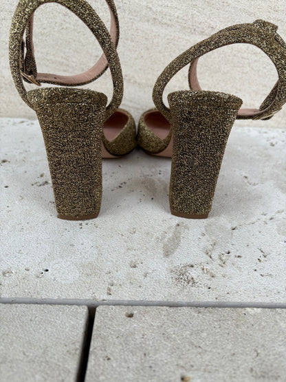 J. CREW. Tacones dorados purpurina. T 37,5