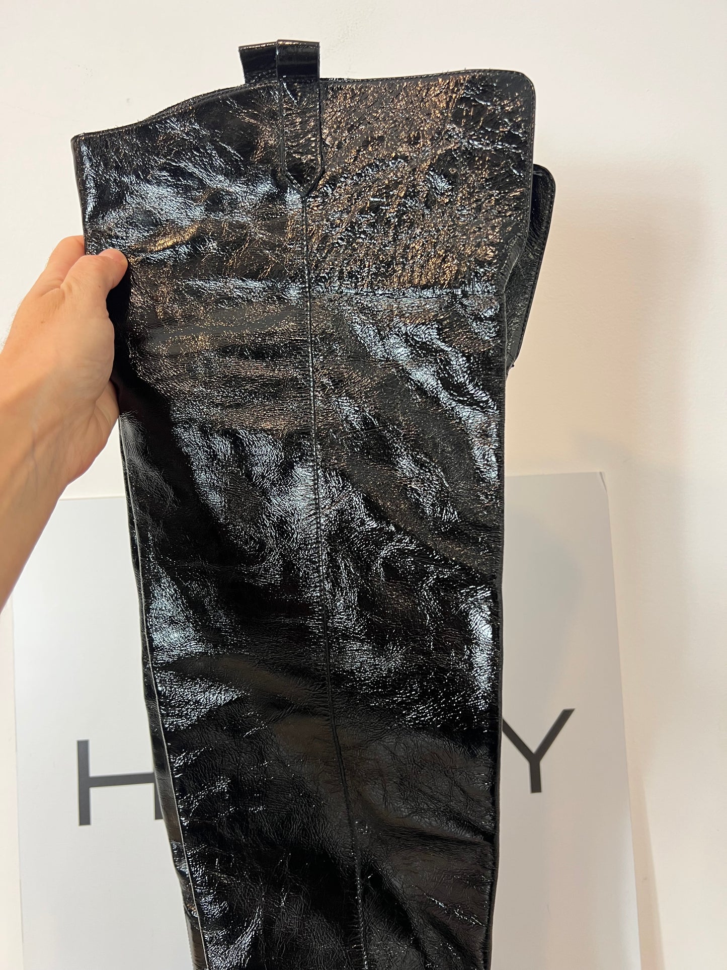 IRO. Black vinyl leather high boots, size 39