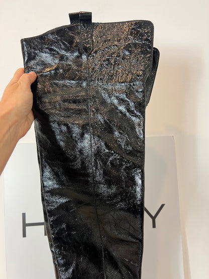 IRO. Black vinyl leather high boots, size 39