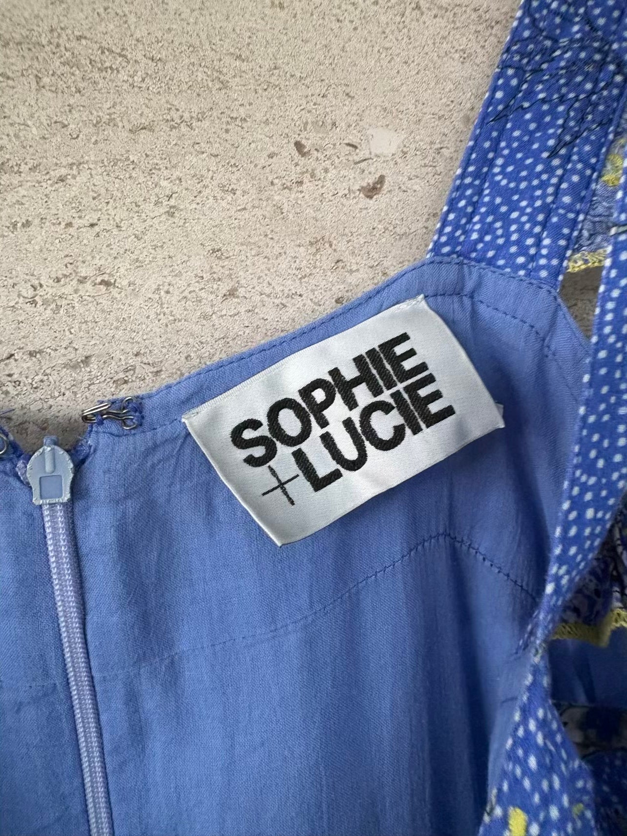 SOPHIE+LUCIE. Vestido largo azul estampado