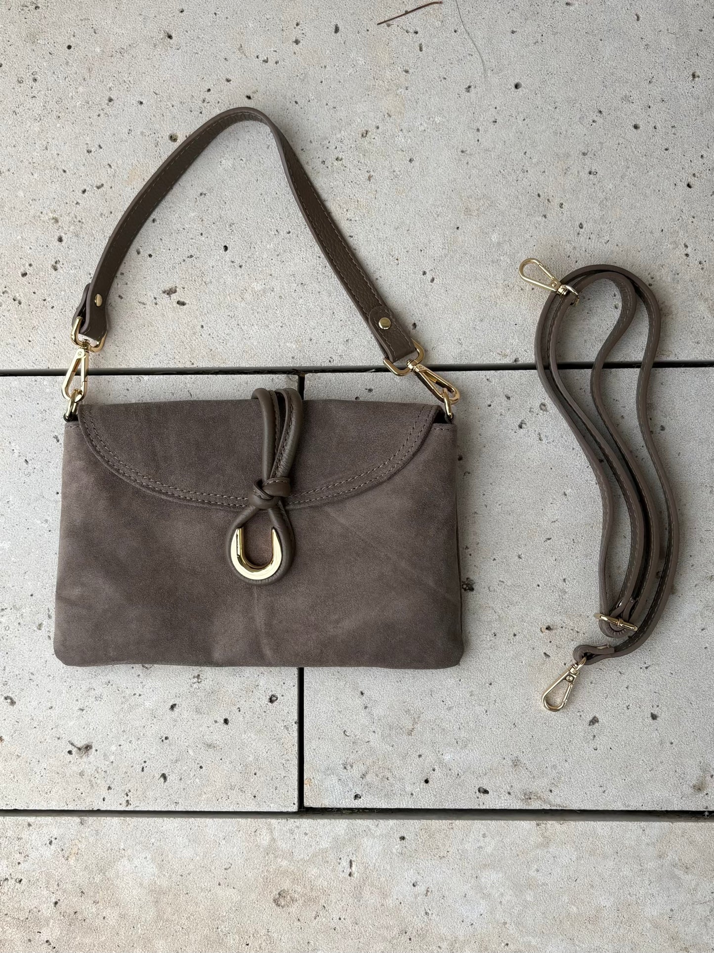 Bolso piel doble asa color topo