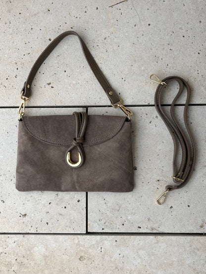 Bolso piel doble asa color topo