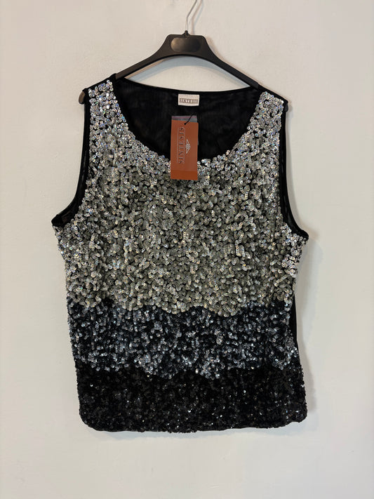 SINTESIS. Top lentejuelas plateadas