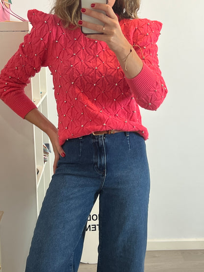 UTERQÜE. Jersey rosa perlas plateadas T.s