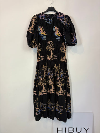 ZARA. Vestido midi negro con bordados florales