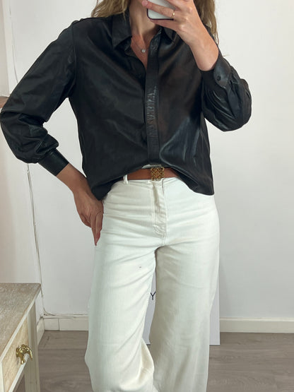 &amp;OTHER STORIES. Black leather overshirt, size 40