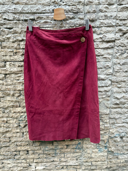 FORTE FORTE. Falda midi piel burdeos
