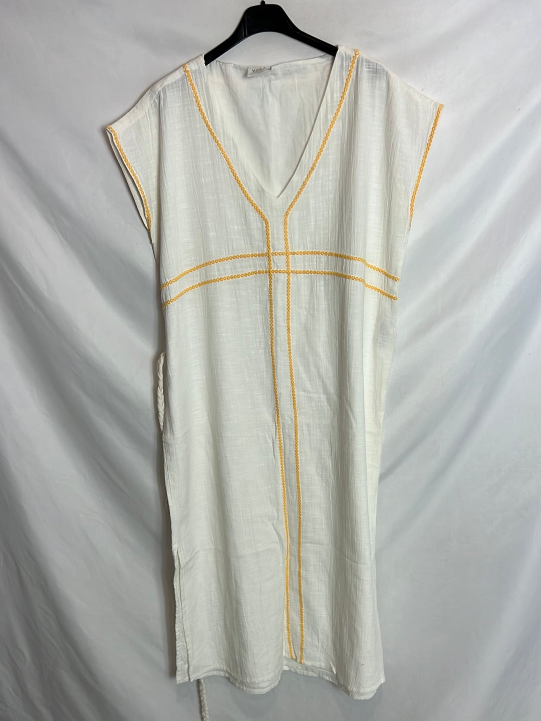 VILA. Vestido midi blanco botados  amarillos. T 38