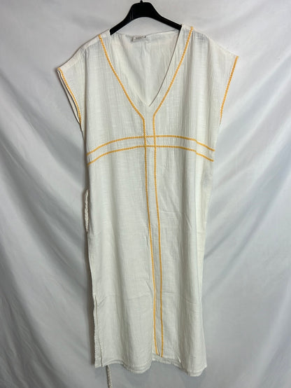 VILA. Vestido midi blanco botados  amarillos. T 38