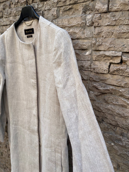 MASSIMO DUTTI. Chaqueta larga lino beige