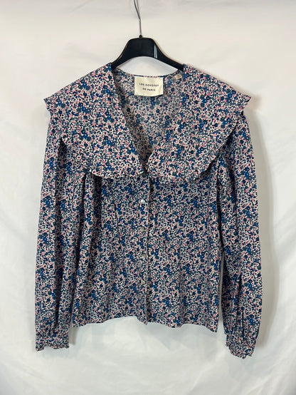 LES COYOTES DE PARIS. blusa azul flores T.38