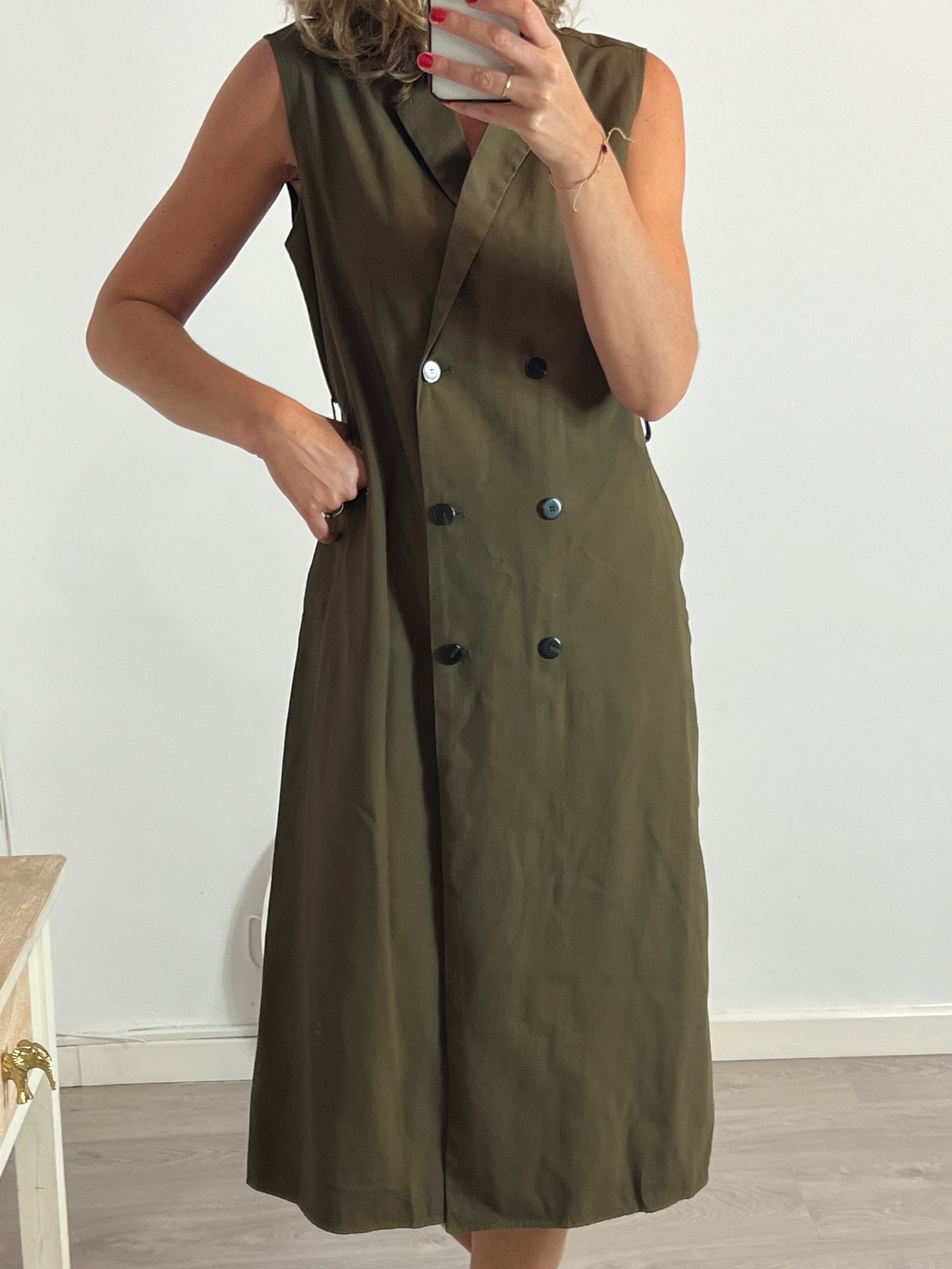 MANGO. Vestido midi verde cruzado T.l