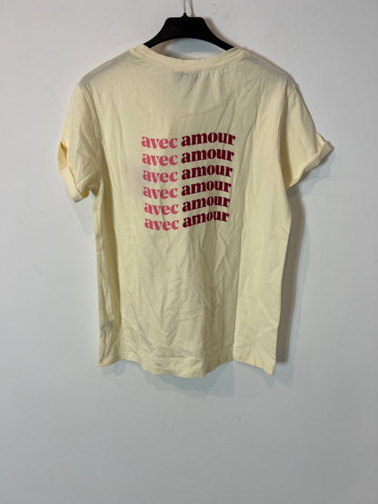 LE MOT. Camiseta color crema letras. T S