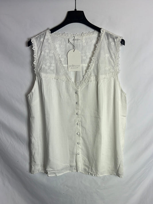 POLÍN ET MOI. Embroidered sleeveless fluid blouse. T.L.