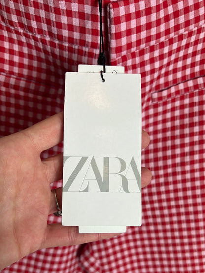 ZARA. Pantalón cuadros vichy rosa y rojo. T S