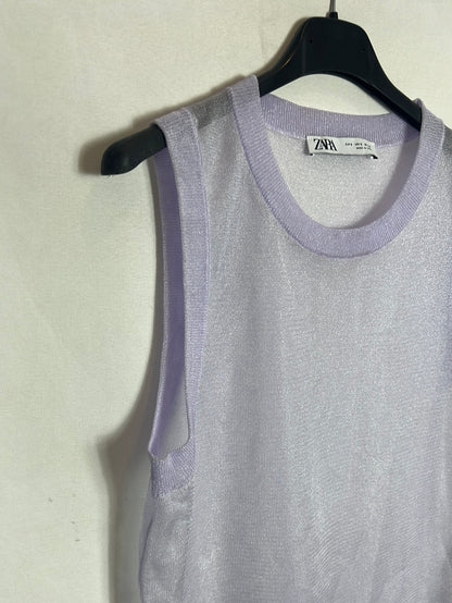 ZARA. Semi-sheer glitter purple top. TS