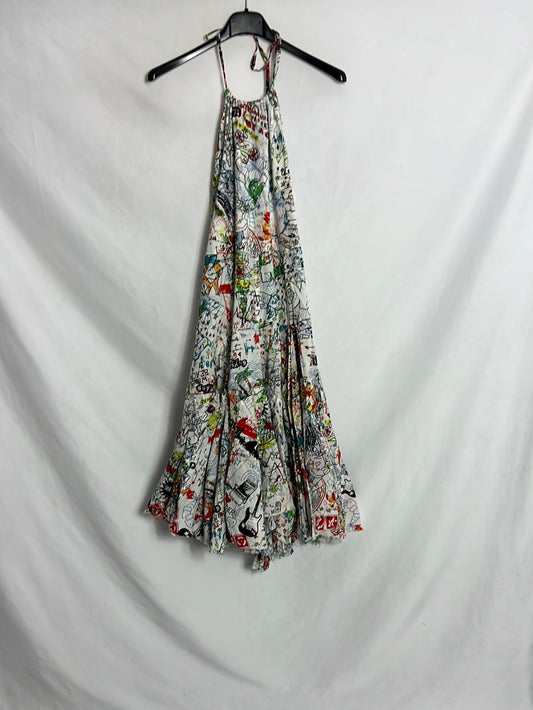 DESIGUAL. Vestido blanco estampado. T 36