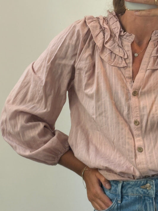 CORTEFIEL. Blusa rosa volantes  T.s