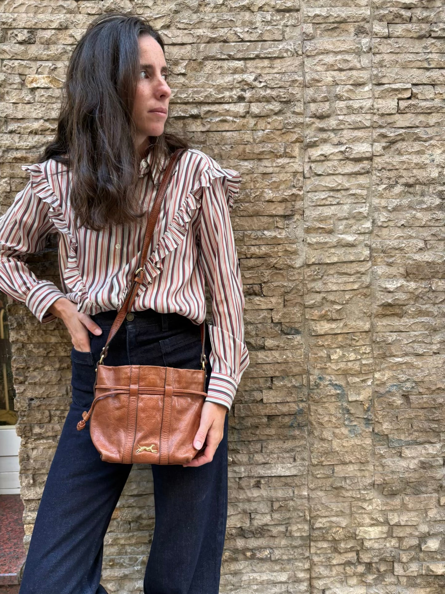 MASSCOB. Blusa seda rayas volante