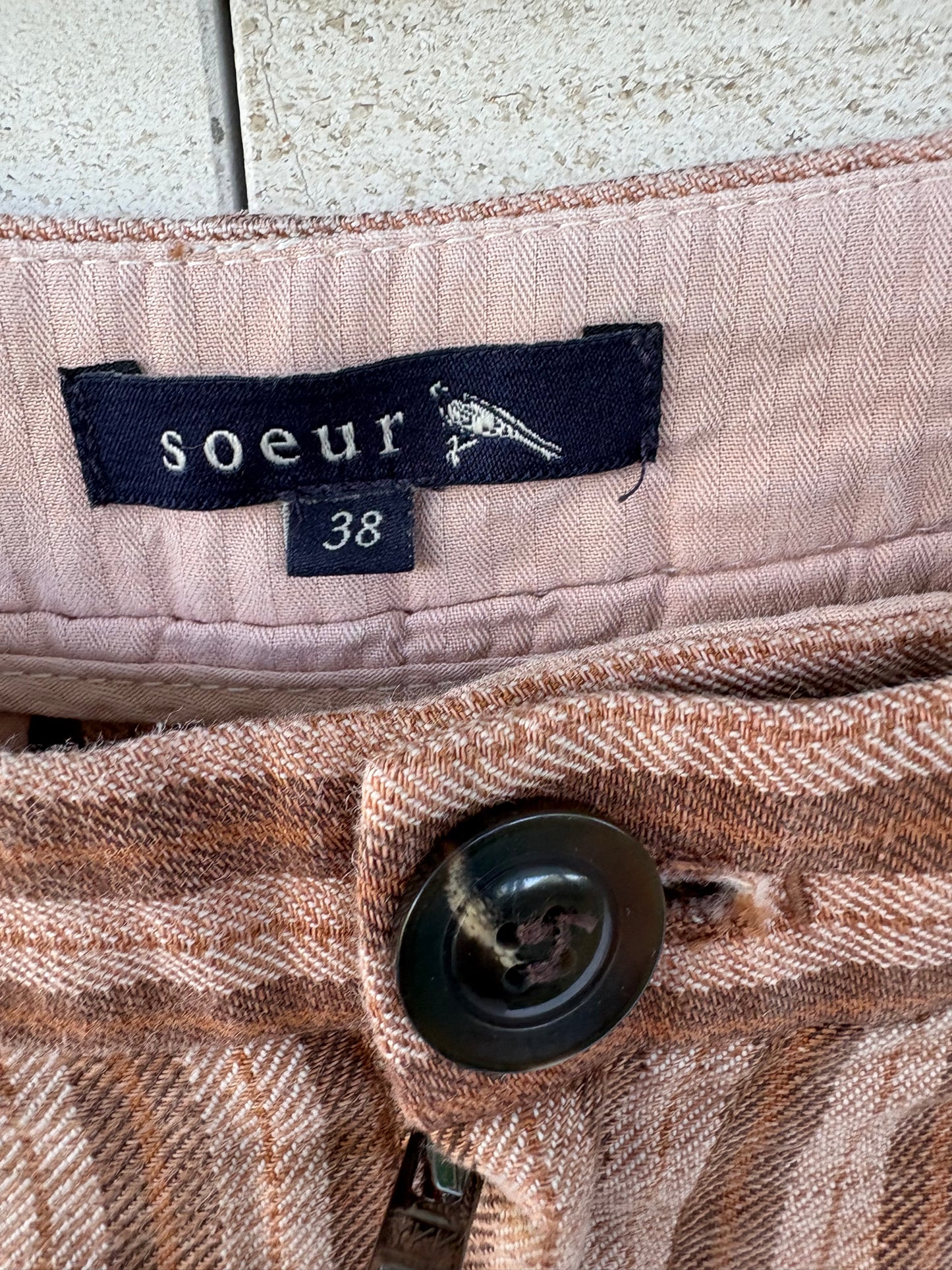 SOEUR. Pantalón raya tonos tierra. T 38
