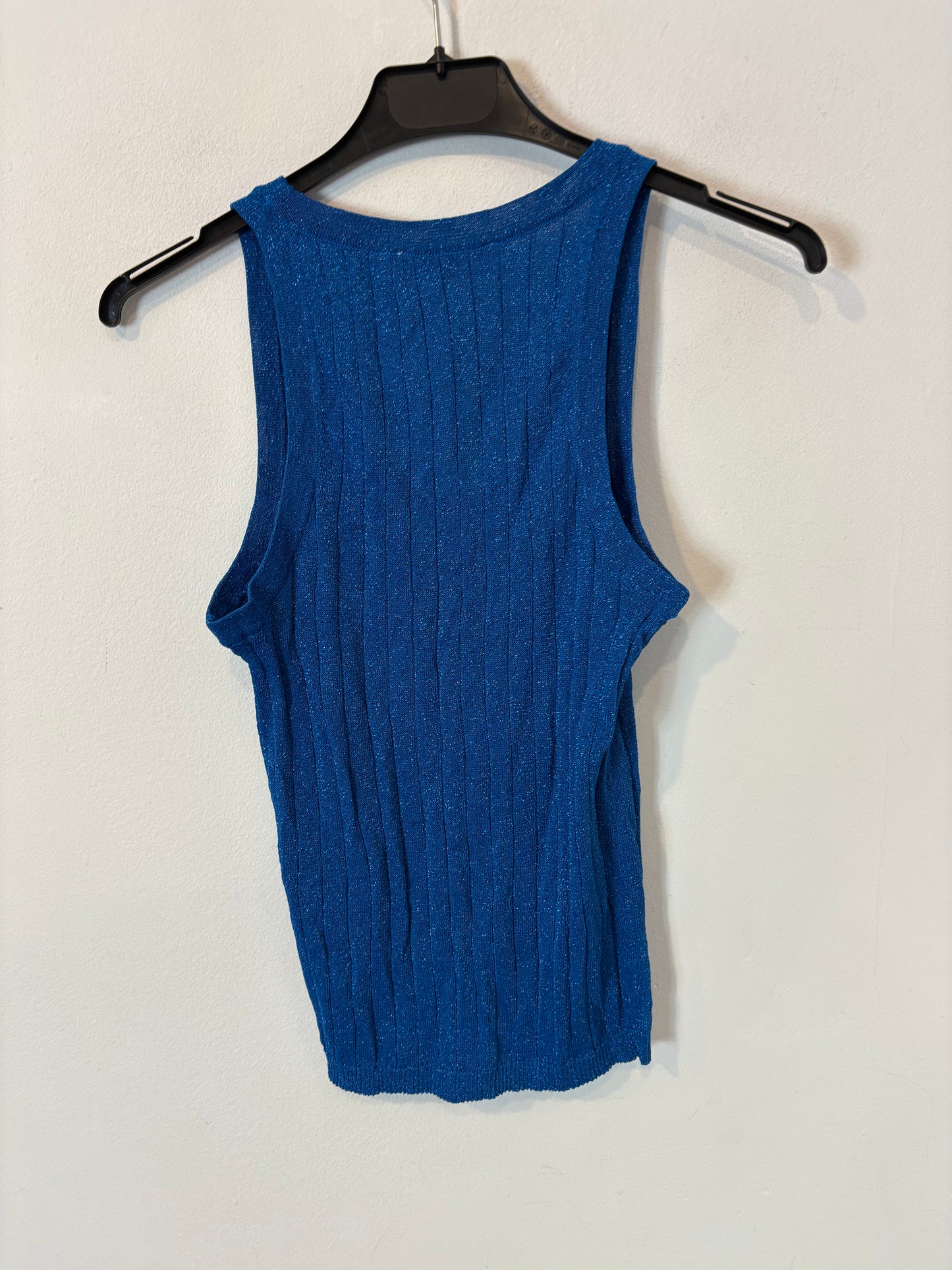 ZARA. Top azul canalé hilos briillo