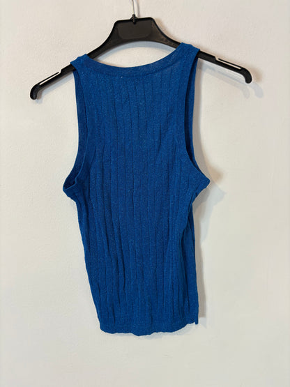 ZARA. Top azul canalé hilos briillo