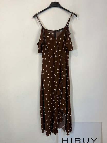 ZARA. Vestido marrón lunares T.s