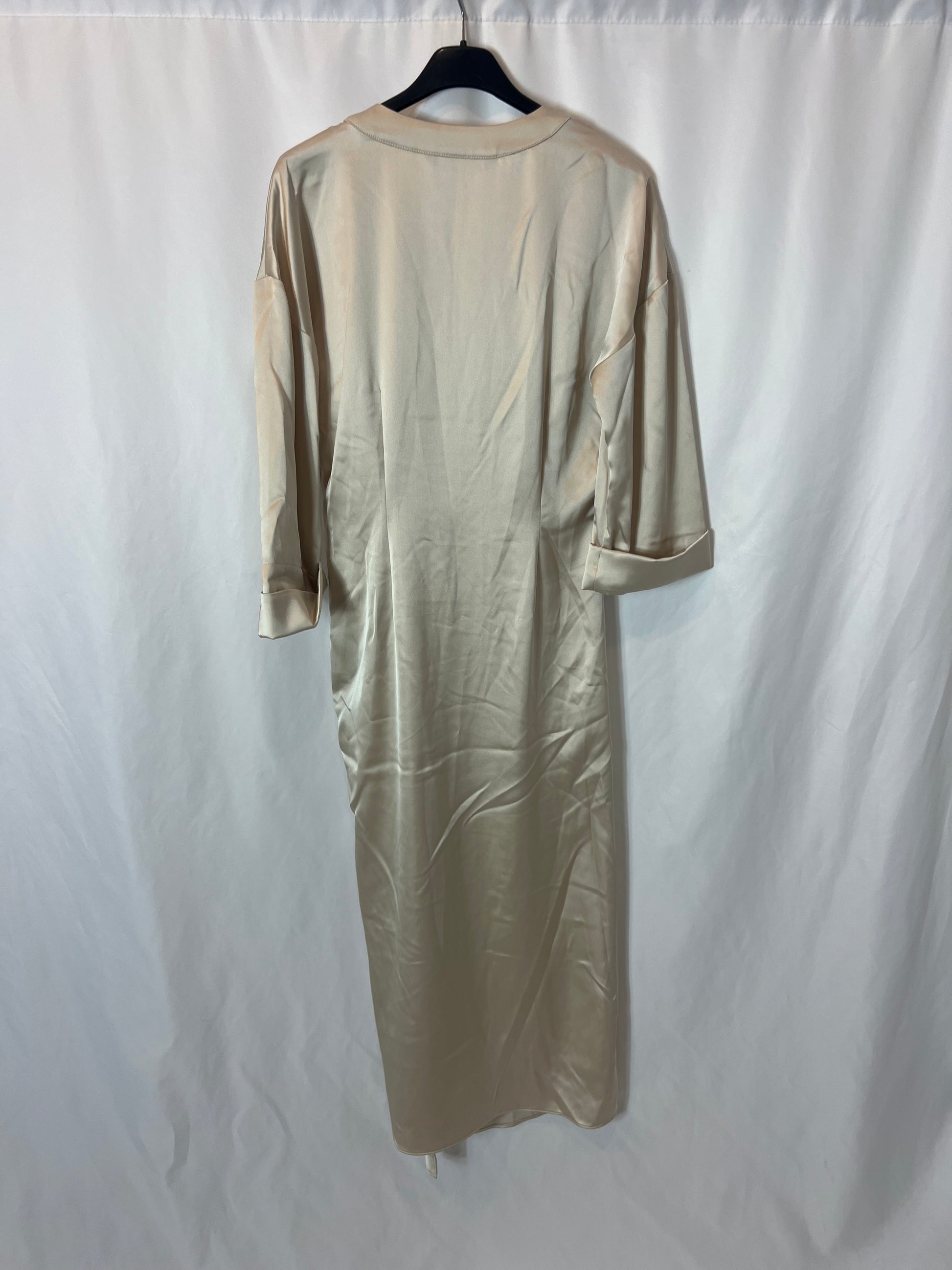 zara beige satin dress ZARA Buttoned Side Satin Slip Midi Dress BEIGE/PINK Size Small