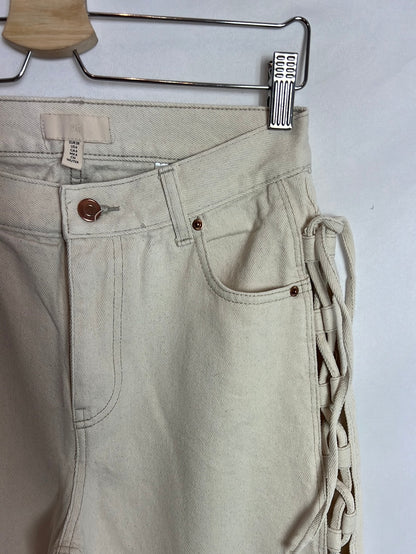 H&M. Denim beige para ancha detalle lateral. T 38