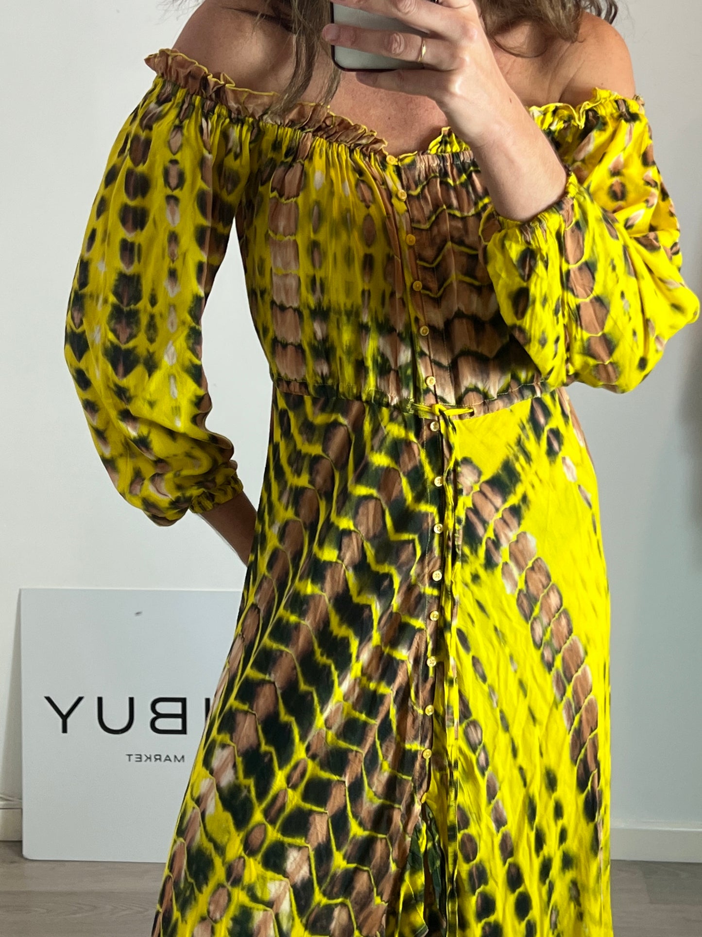 KARMA FLOW. Yellow printed dress Ts/m