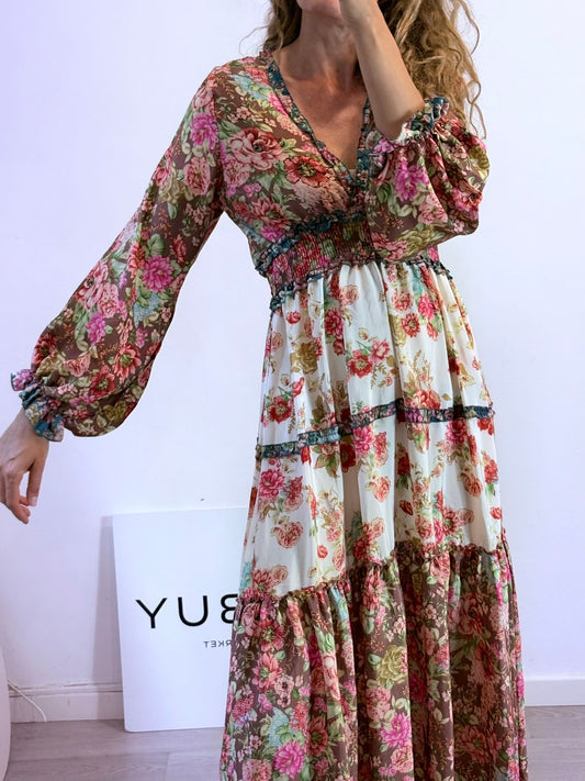 Vestido largo estampado seda