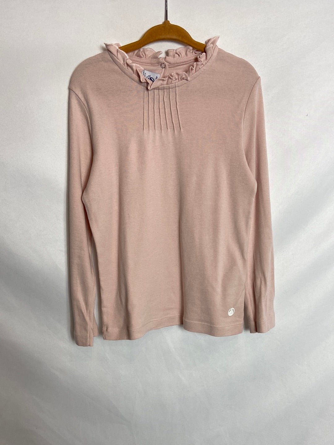 LITTLE BAT. Pink ruffle-neck T-shirt, size 6