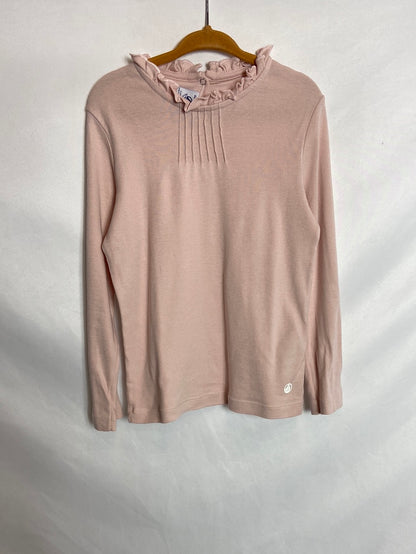 LITTLE BAT. Pink ruffle-neck T-shirt, size 6